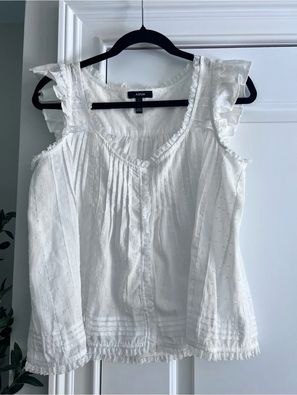 Aqua White Ruffle Sleeve Cotton Camisole Top
